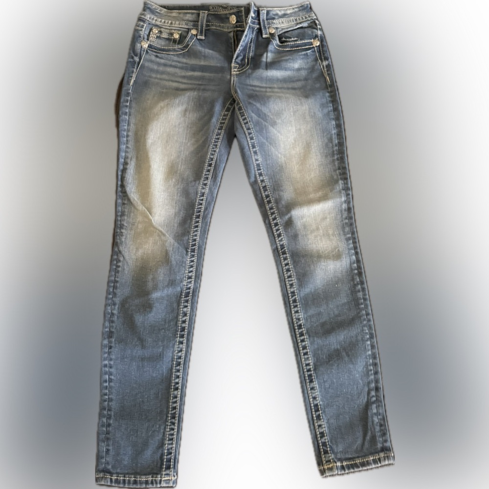 Miss Me Blue Skinny Jeans with Vintage Fading